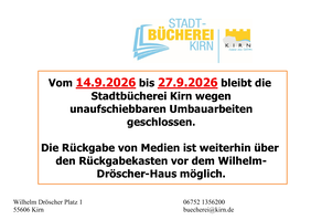 Hinweis Schließung Stadtbücherei